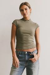 Casey Lettuce Hem Tee in Olive