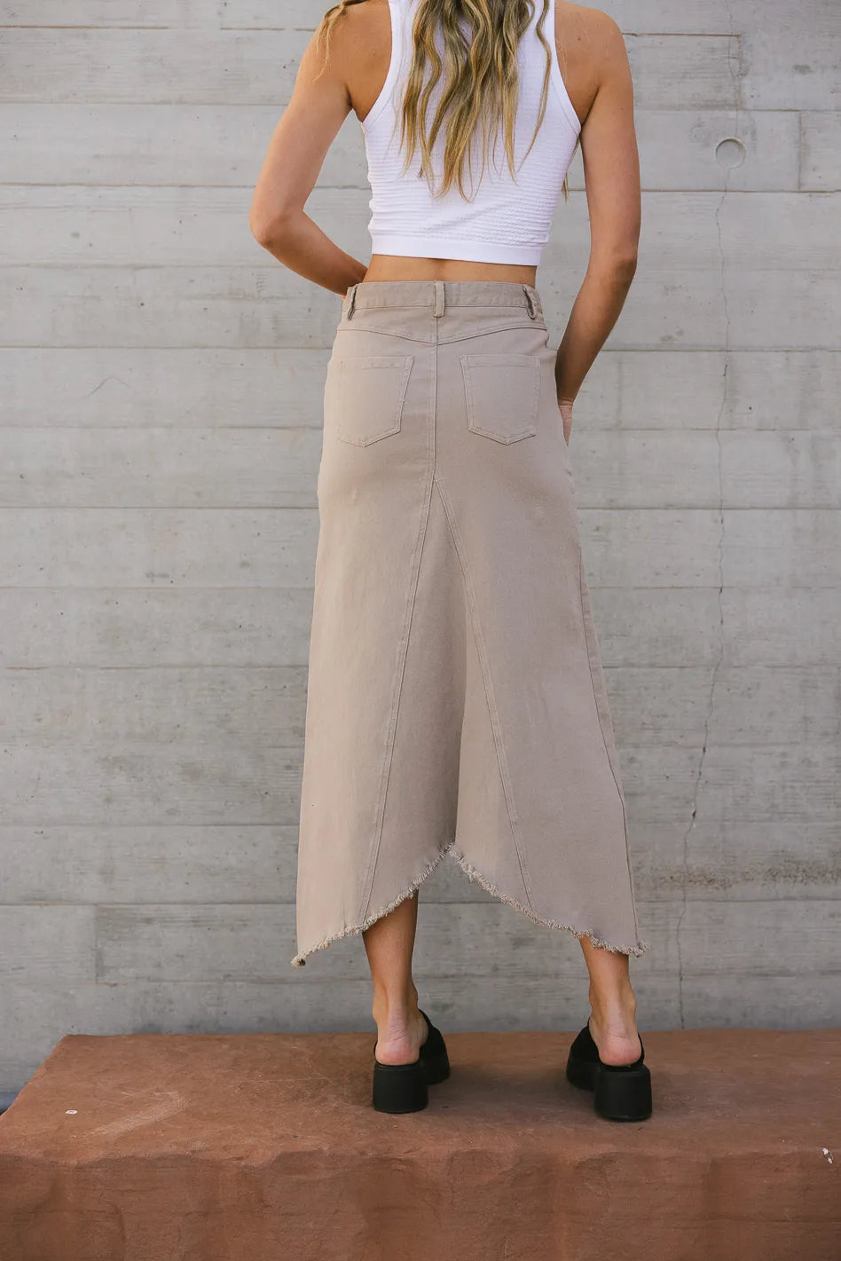 Blythe Denim Skirt in Taupe - FINAL SALE