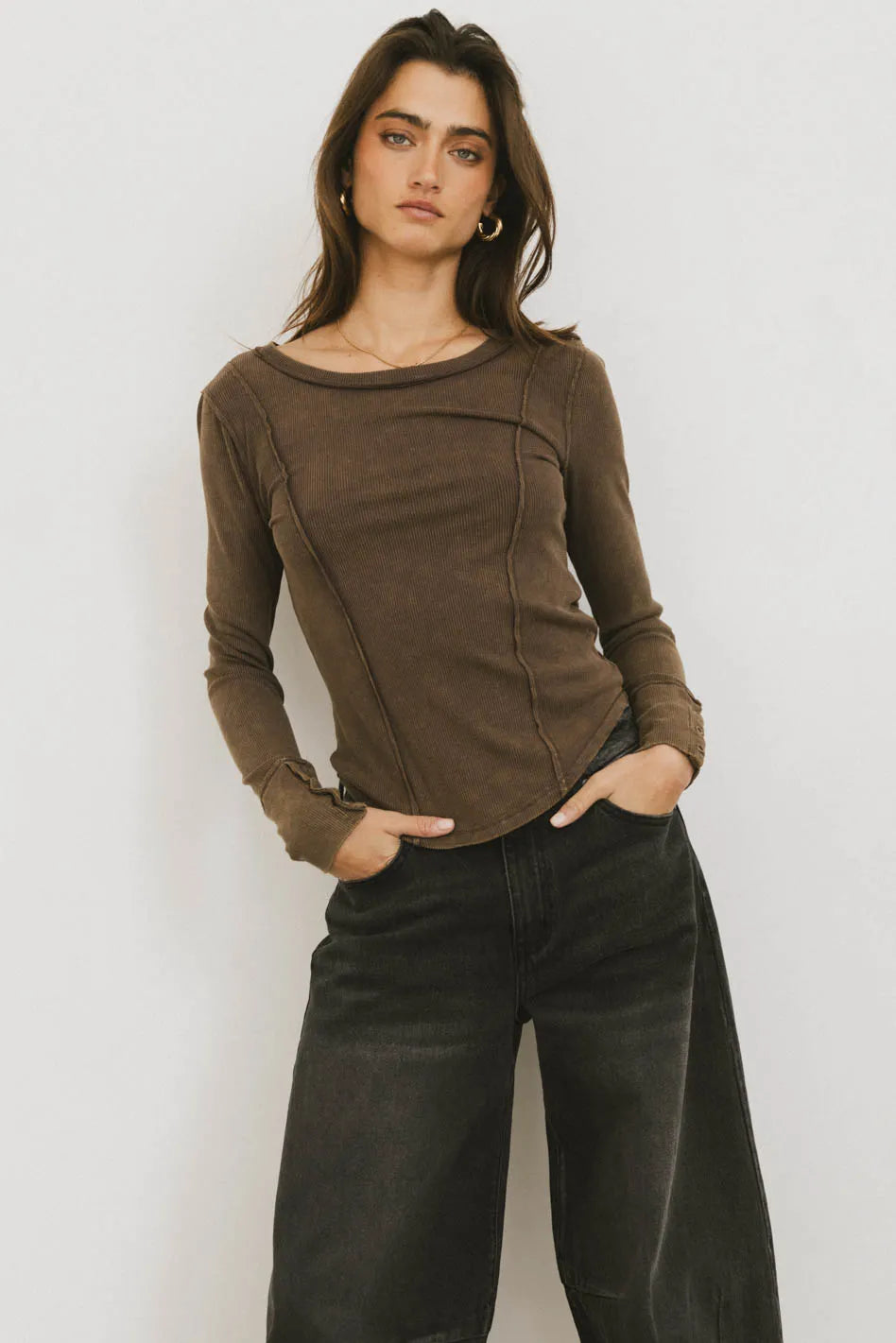 Sailor Ribbed Top in Brown