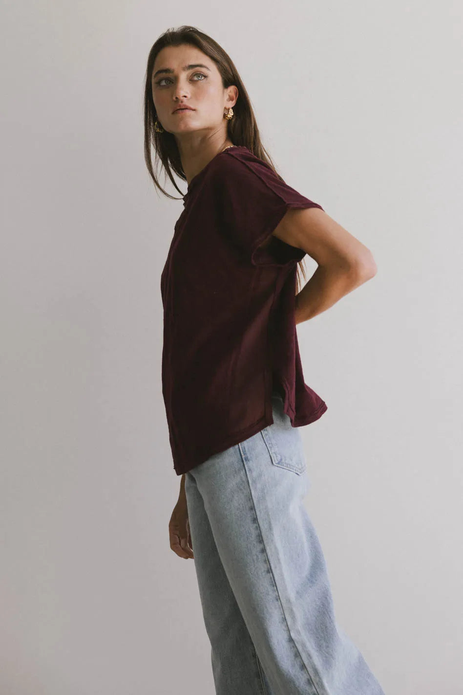 Indy Contrast Top in Burgundy - FINAL SALE