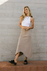 Blythe Denim Skirt in Taupe - FINAL SALE