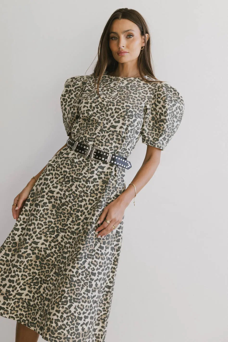 Campbell Denim Dress in Leopard