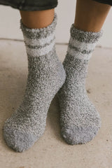 Fuzzy Striped Socks in Heather Grey