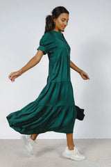 Amanda Tiered Dress in Hunter Green