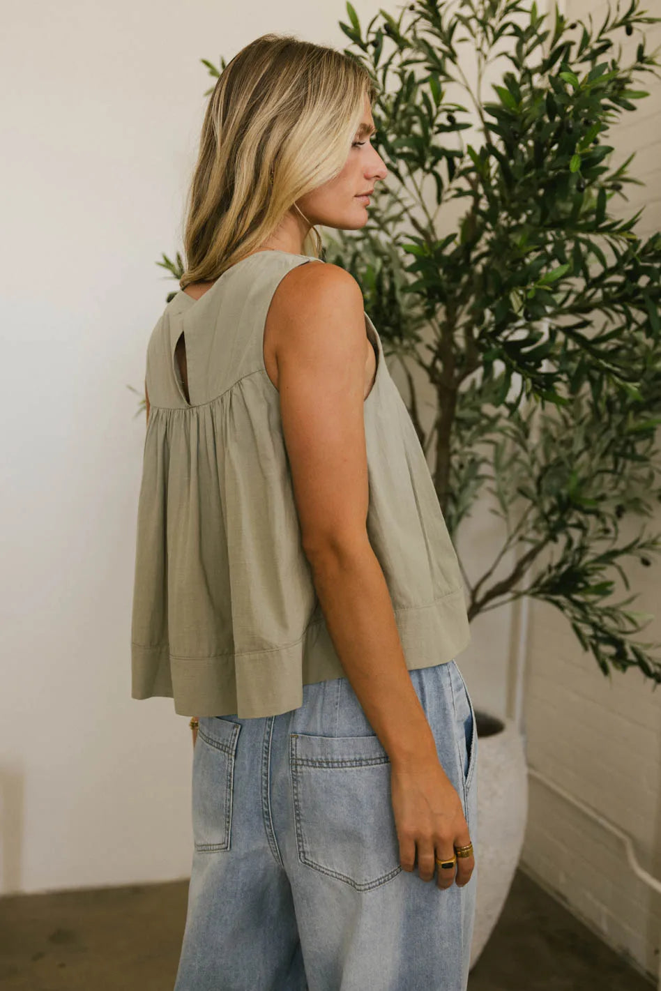 Ida Pleated Blouse in Olive