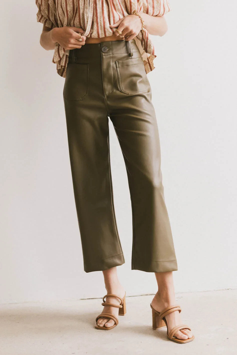 Sadie Wide Leg Pants in Olive Leather - FINAL SALE