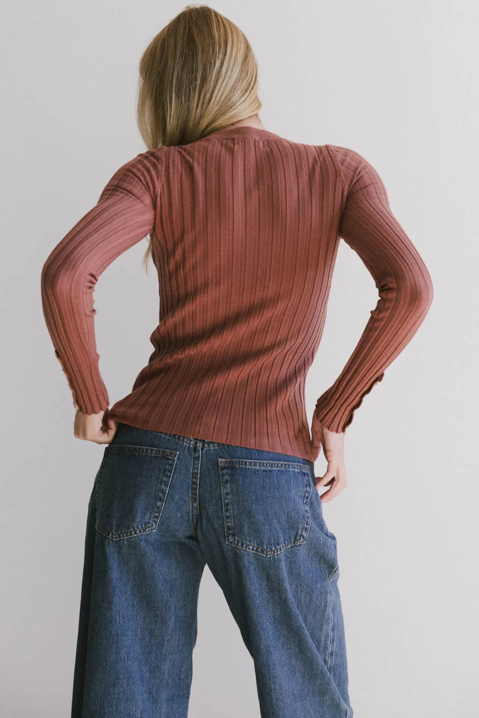 Lonnie Button Sleeve Sweater in Brown - FINAL SALE