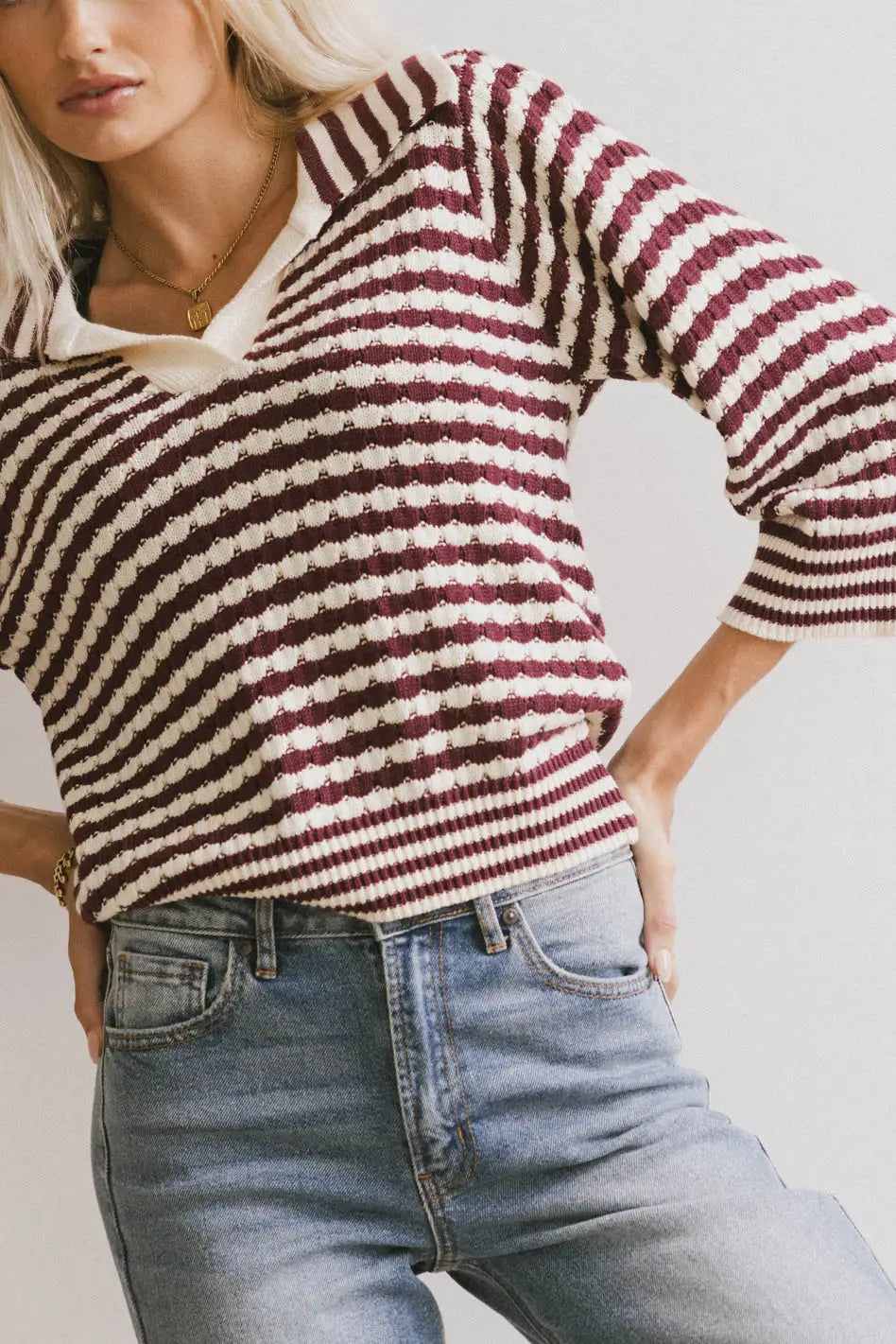 Mason Collared Sweater in Burgundy