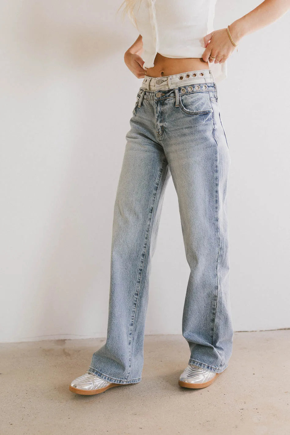 Cierra Double Waisted Wide Leg Jeans