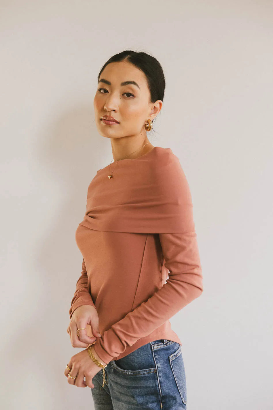 Jessica Bardot Top in Terracotta