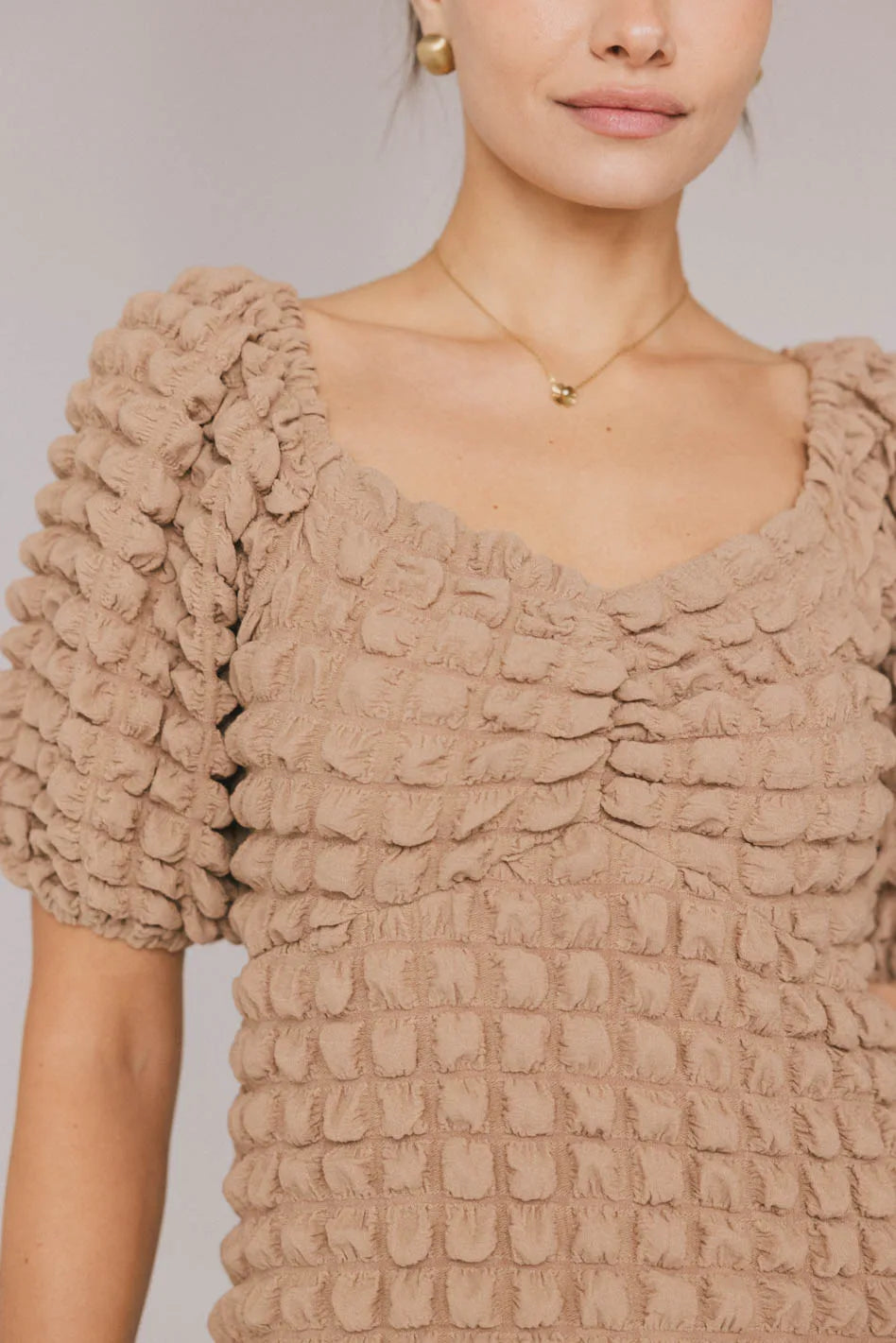 Miley Bubble Texture Dress in Tan