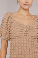 Miley Bubble Texture Dress in Tan