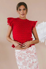 Shelly Ruffled Sweater in Red