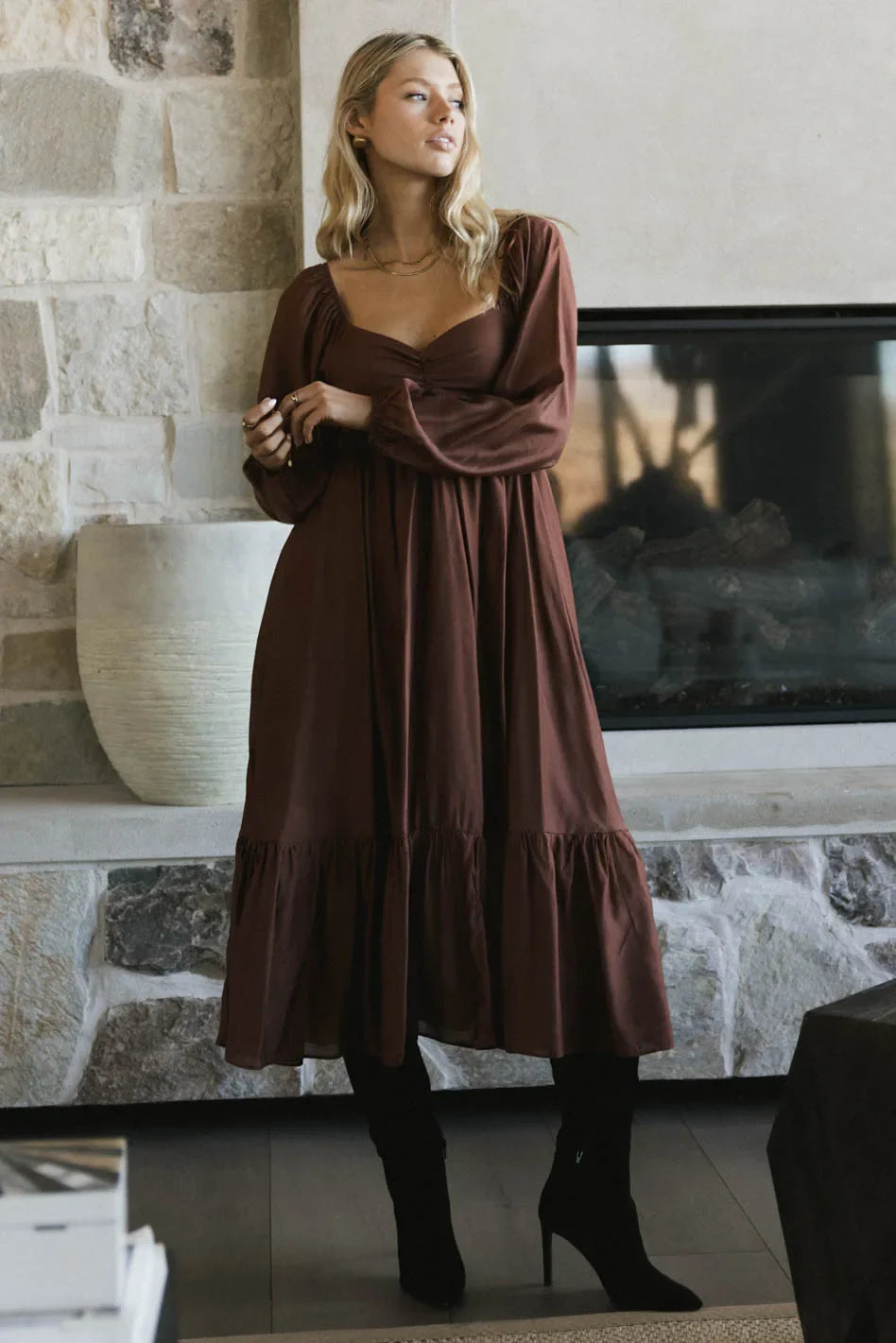 Rael Midi Dress in Brown