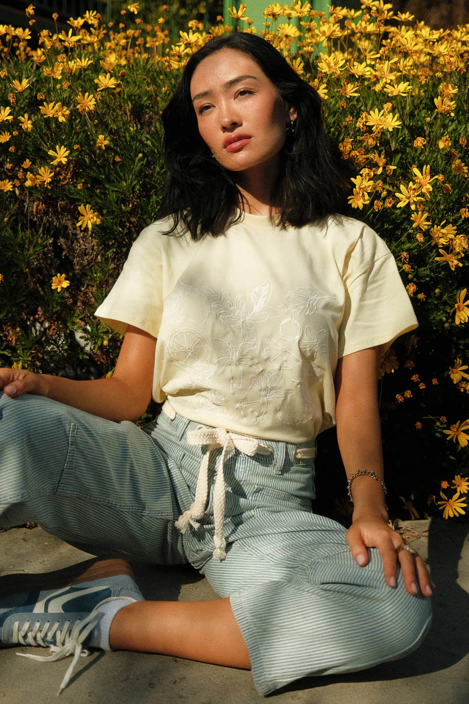 Citrus Embroidered Tee in Yellow