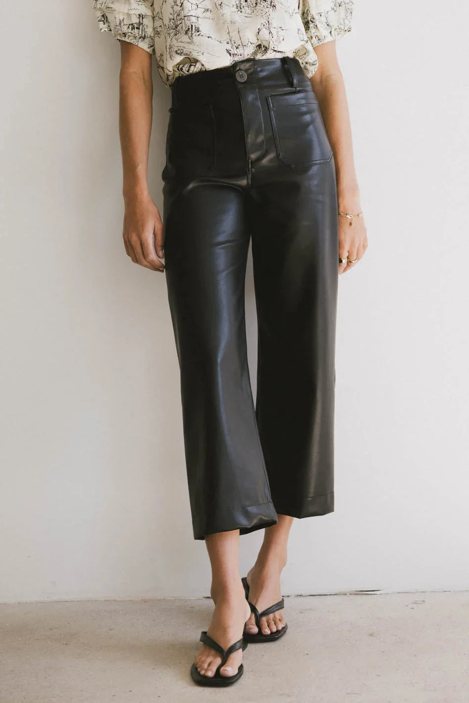 Sadie Wide Leg Pants in Black Leather