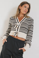 Kiara Striped Cardigan in Oatmeal