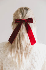 Long Tail Velvet Bow in Burgundy