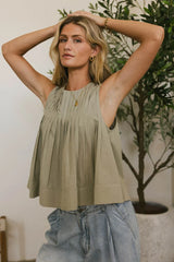 Ida Pleated Blouse in Olive