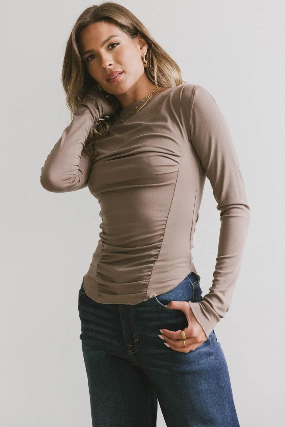 Bianca Ruched Top in Taupe