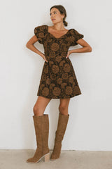 Darcella Floral Mini Dress in Brown