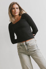 Polly Scoop Neck Top in Black