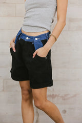 Alex Colorblock Denim Shorts in Black - FINAL SALE