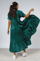 Amanda Tiered Dress in Hunter Green