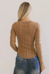 Astrid Ribbed Top in Brown