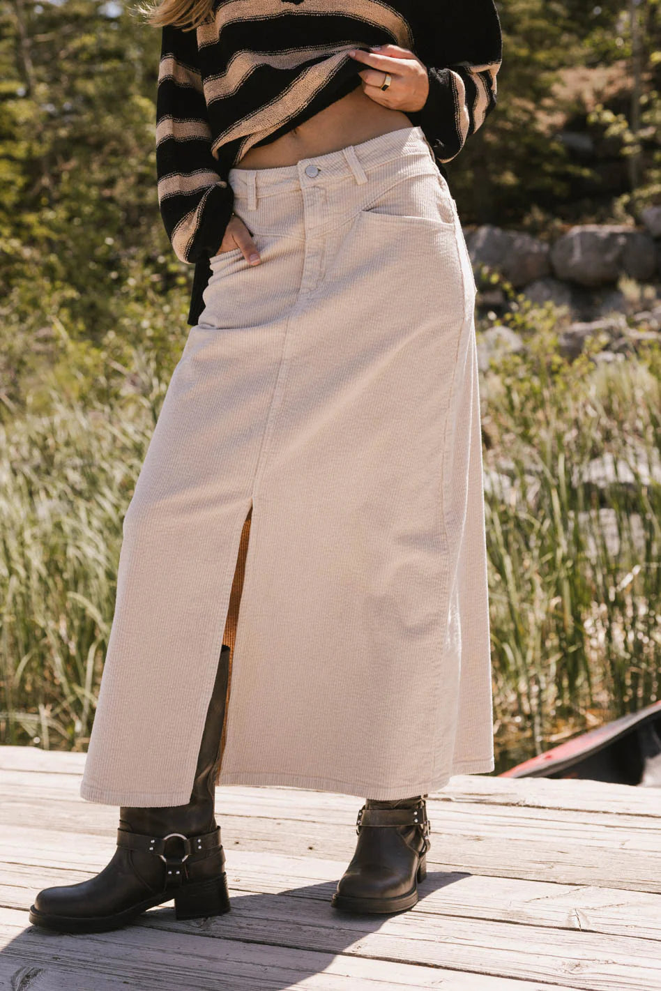 Sambria Corduroy Skirt in Khaki - FINAL SALE