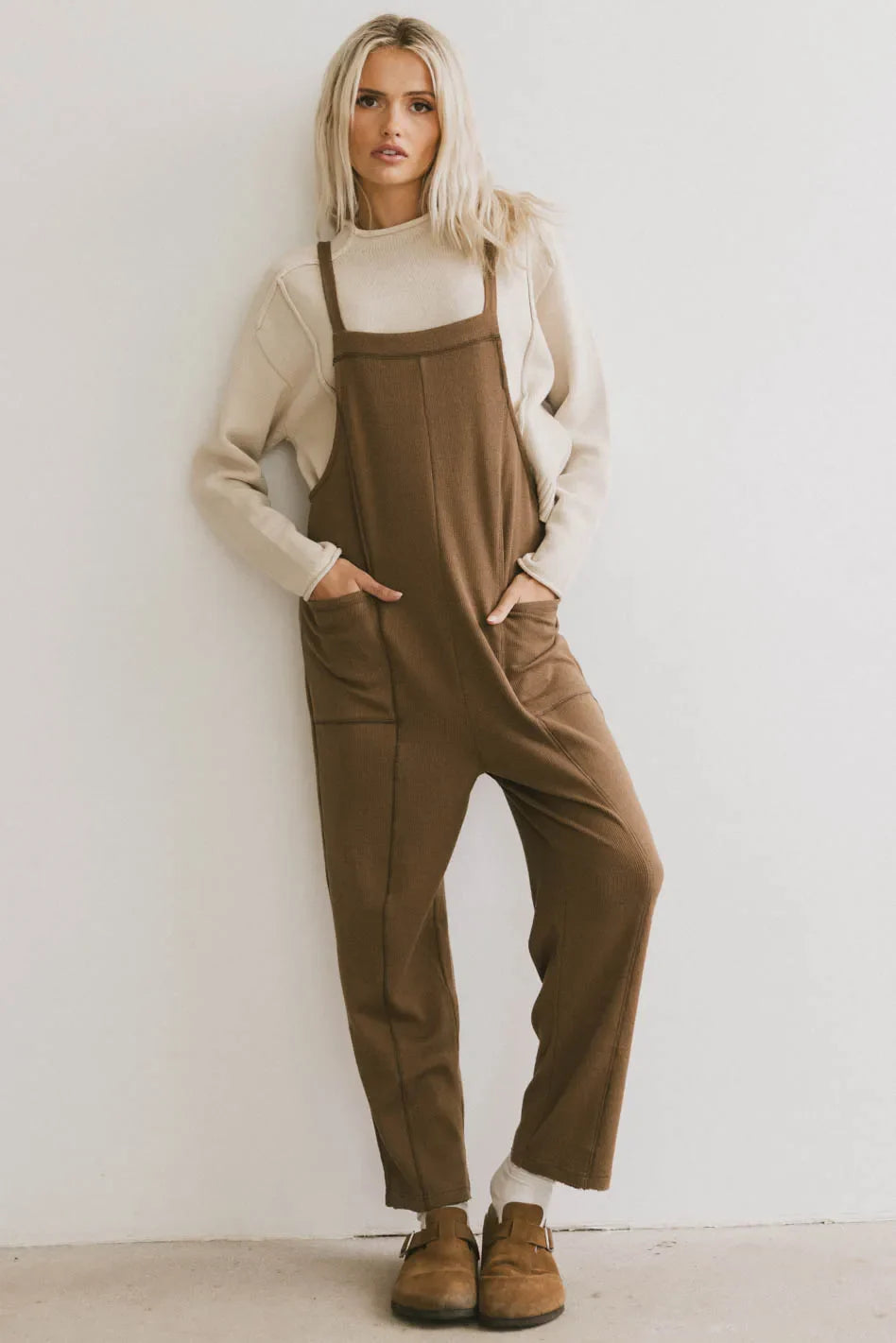 Kestrel Knit Overalls in Mocha