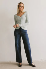 Logan Lace Trim Top in Dusty Blue