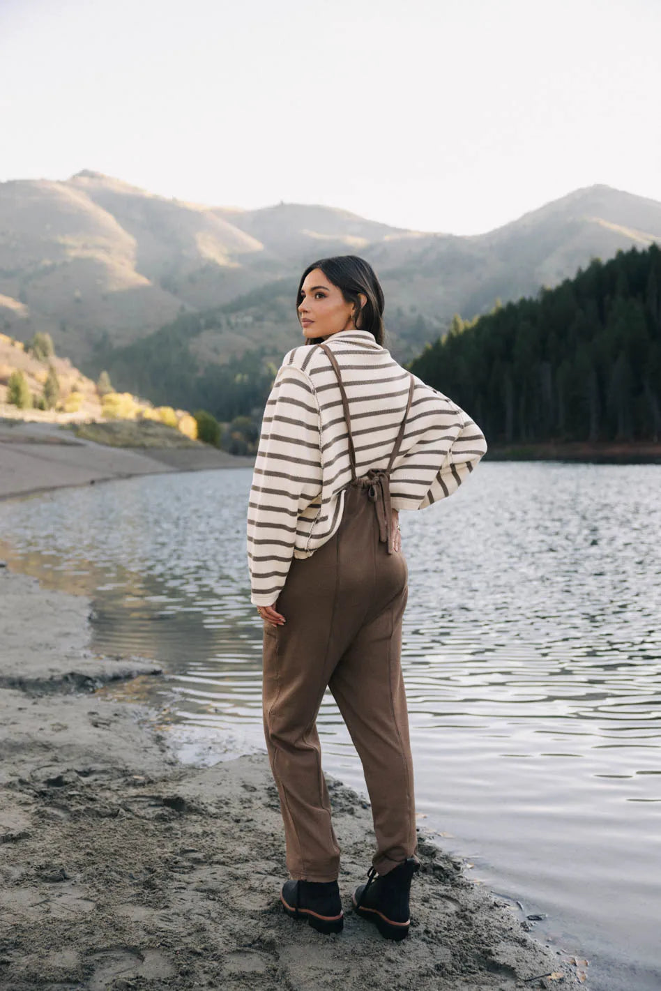 Harper Striped Cardigan in Olive