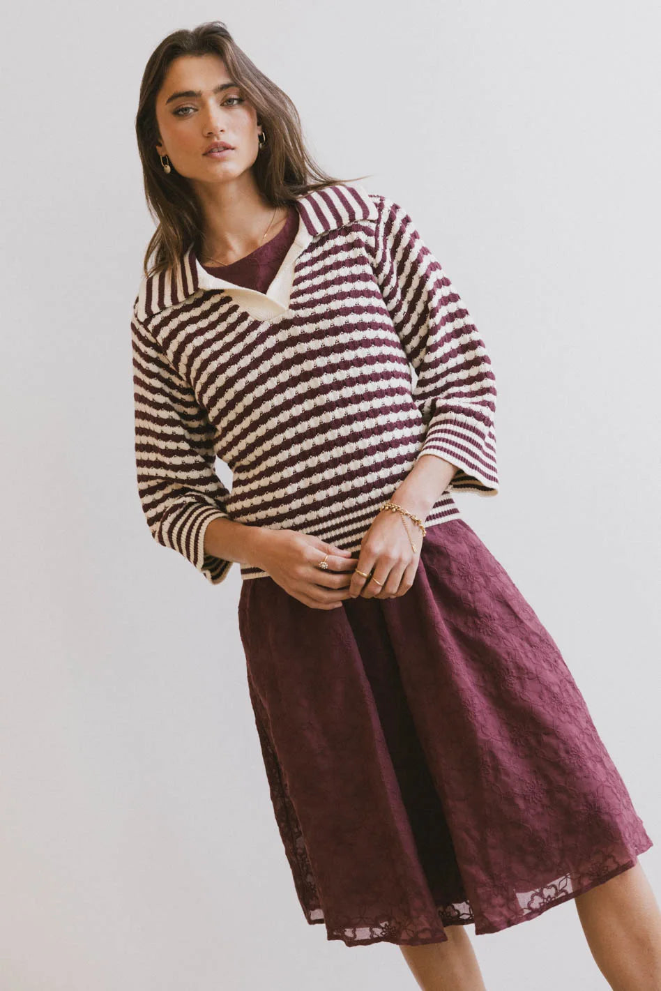 Mason Collared Sweater in Burgundy