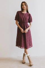 Cecy Embroidered Midi Dress in Burgundy - FINAL SALE