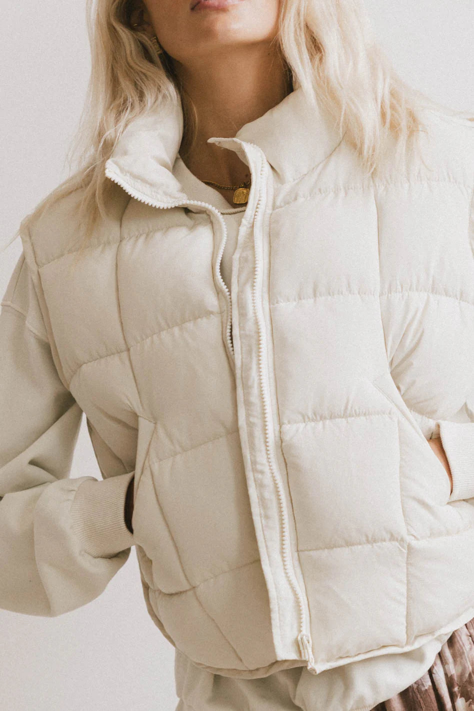 Bellese Quilted Puffer Vest in Bone