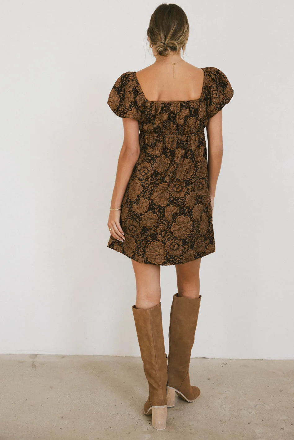 Darcella Floral Mini Dress in Brown