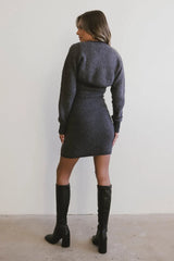 Vale Textured Knit Mini Dress in Charcoal