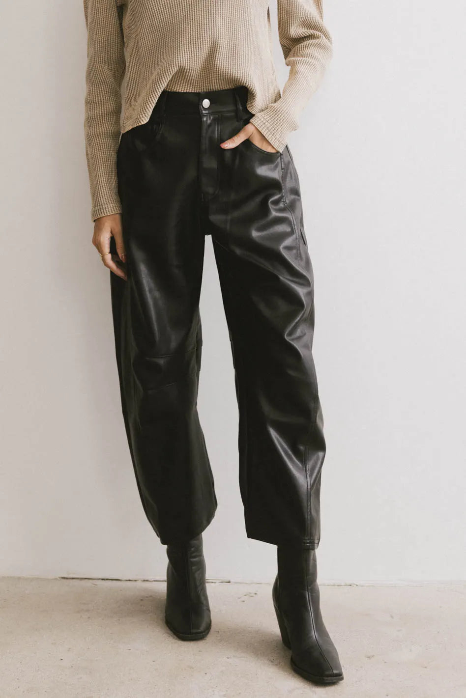 Taron Vegan Leather Barrel Jeans