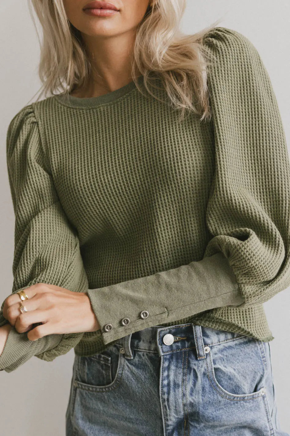 Lettie Waffle Knit Top in Olive