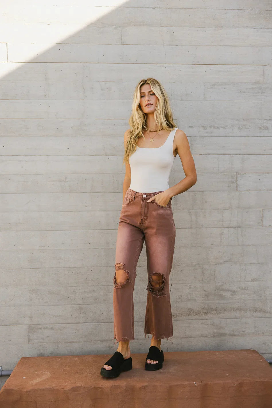 Charlie Distressed Jeans in Mauve - FINAL SALE