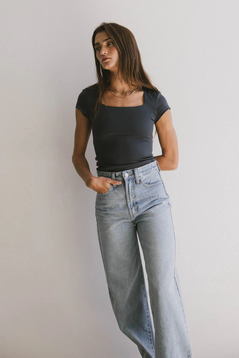 Irene Square Neck Top in Navy - FINAL SALE