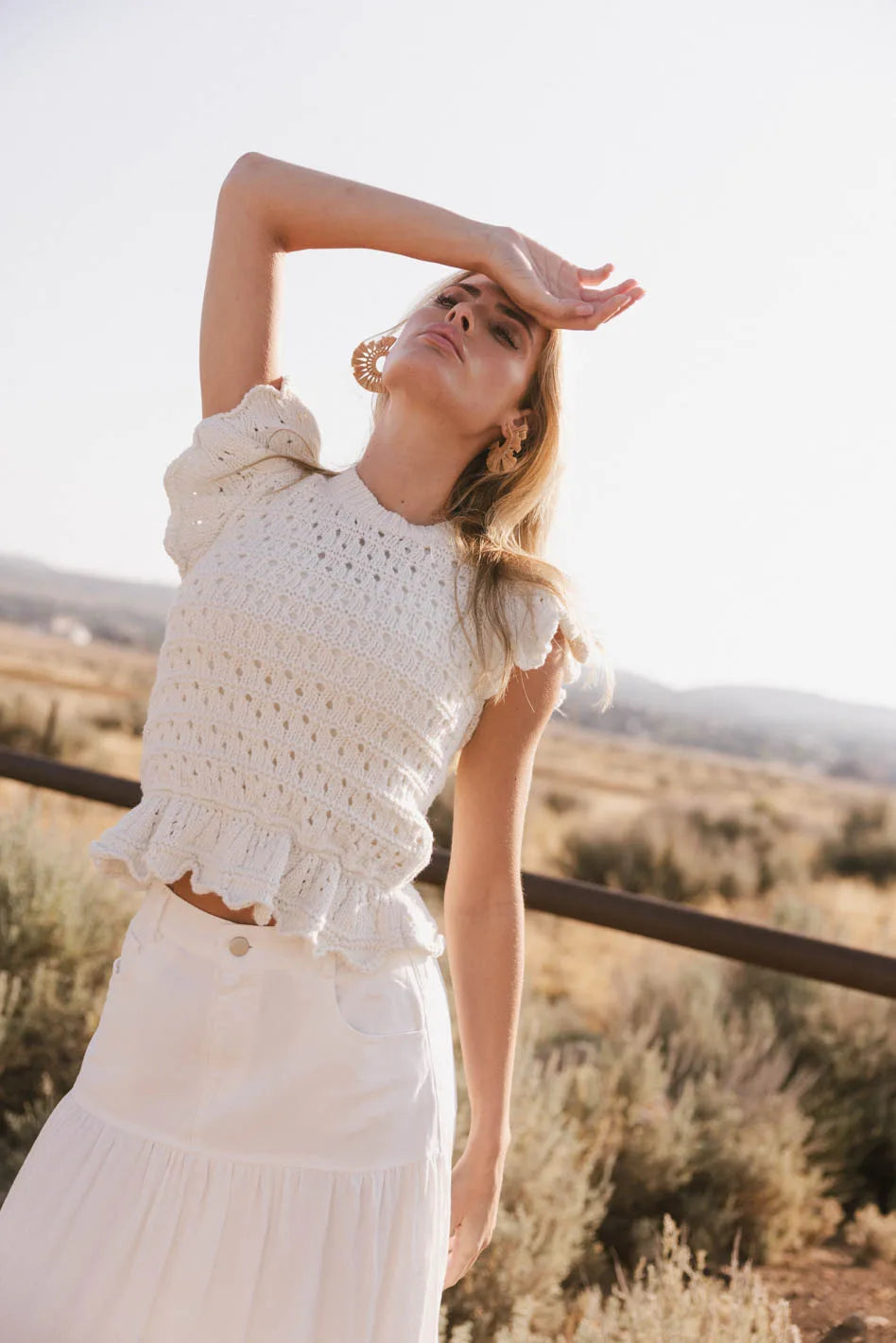 Shelly Ruffled Sweater Top in Ivory