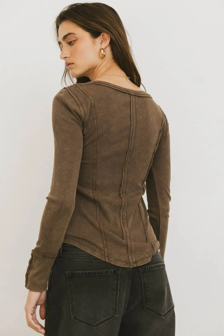 Sailor Ribbed Top in Brown