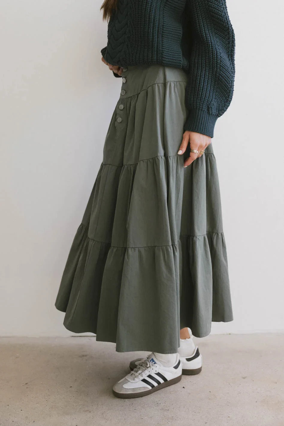 Luna Tiered Maxi Skirt in Sage - FINAL SALE