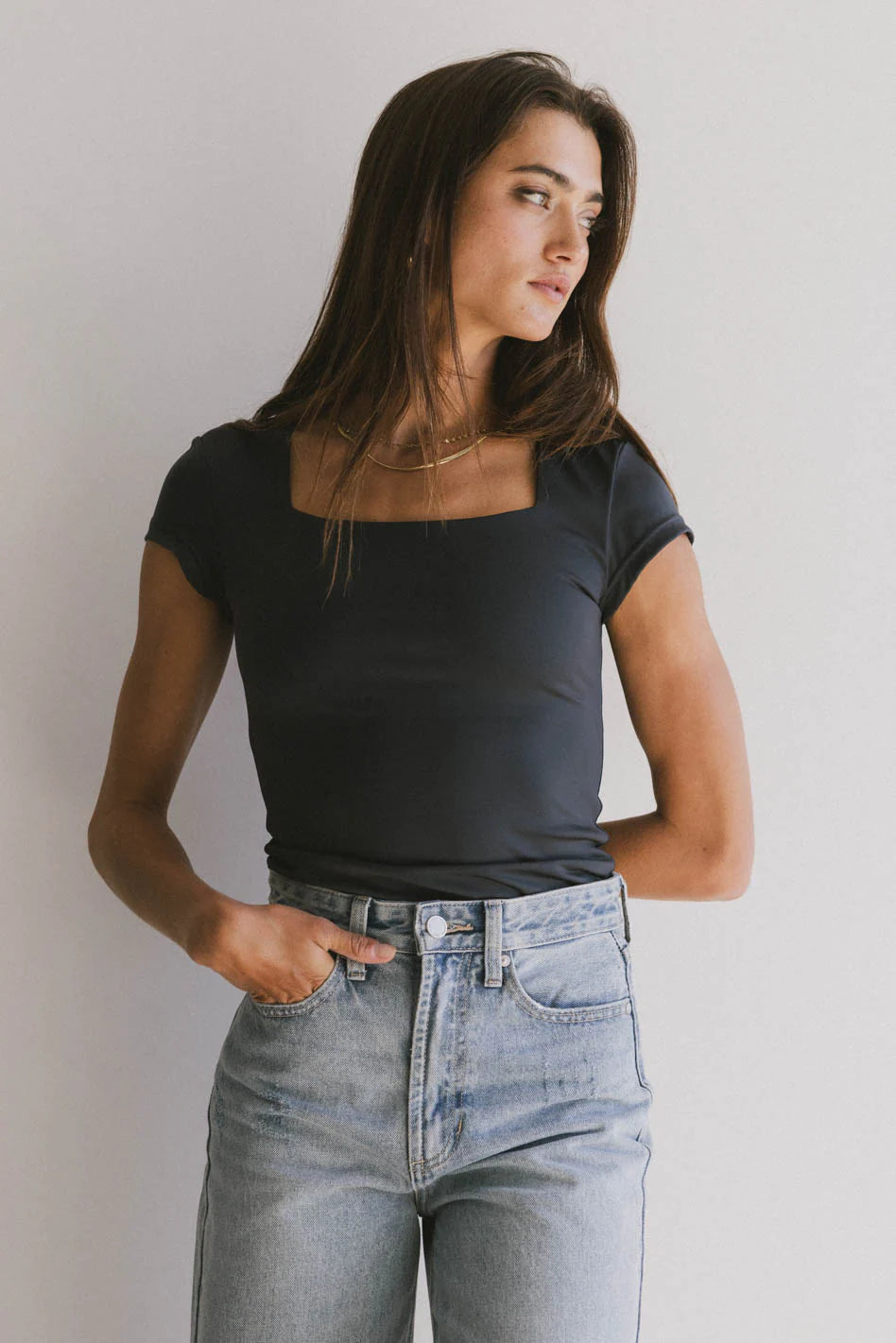 Irene Square Neck Top in Navy - FINAL SALE