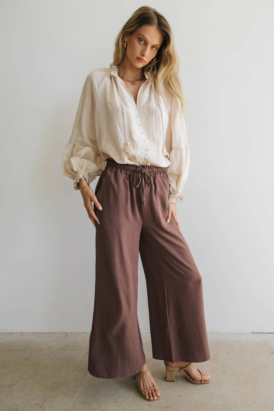 Mina Wide Leg Pants in Mocha - FINAL SALE