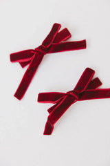 Mini Velvet Bow Clip in Wine