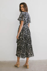 Mary Anne Floral Midi Dress in Black