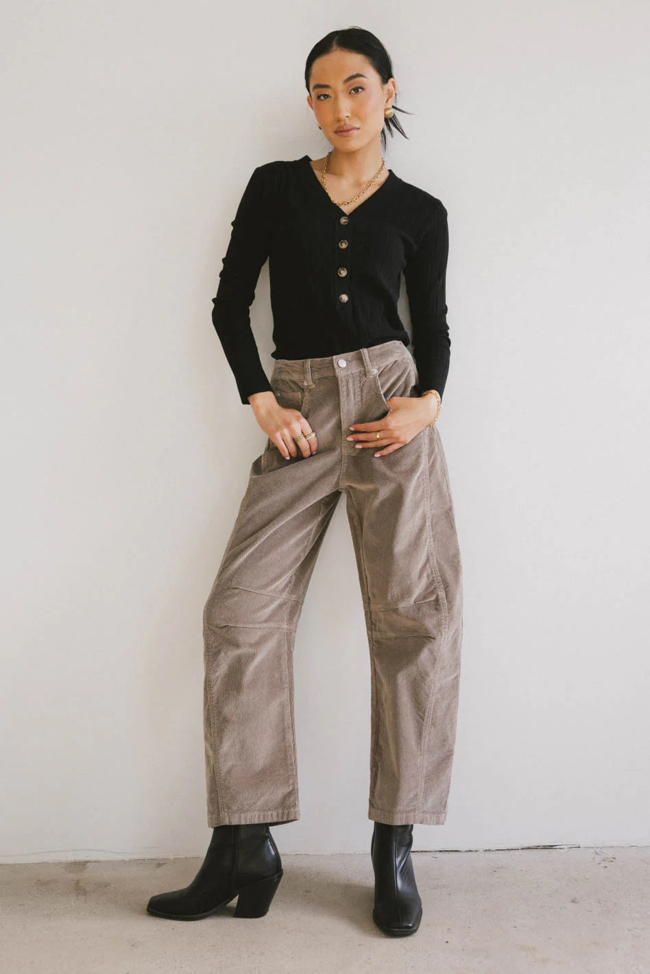 Lisette Barrel Jean in Taupe Corduroy